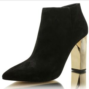 Michael Kors Suede Ankle Booties Womens 6.5 Black Gold Metallic Block Heel 9M17L